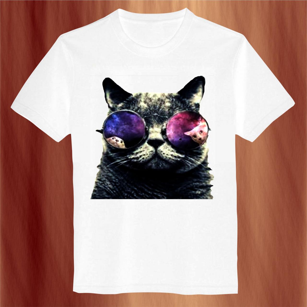 Cat Galaxy Kitten Kitty Glasses T-shirt Mens And Womens Cotton ...